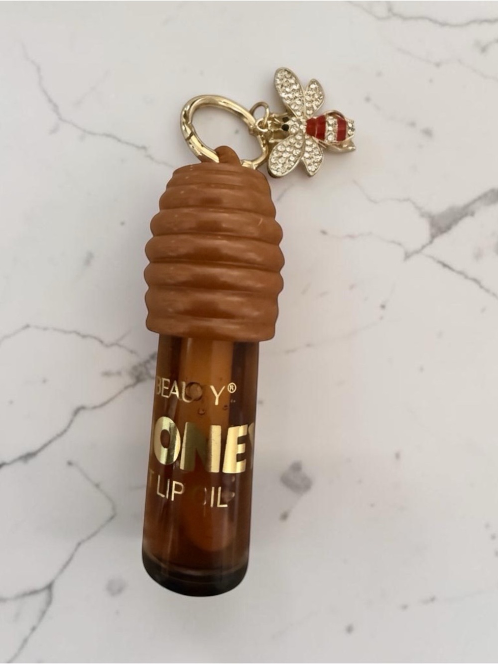 Lip oil honey bee key chain holder with charm